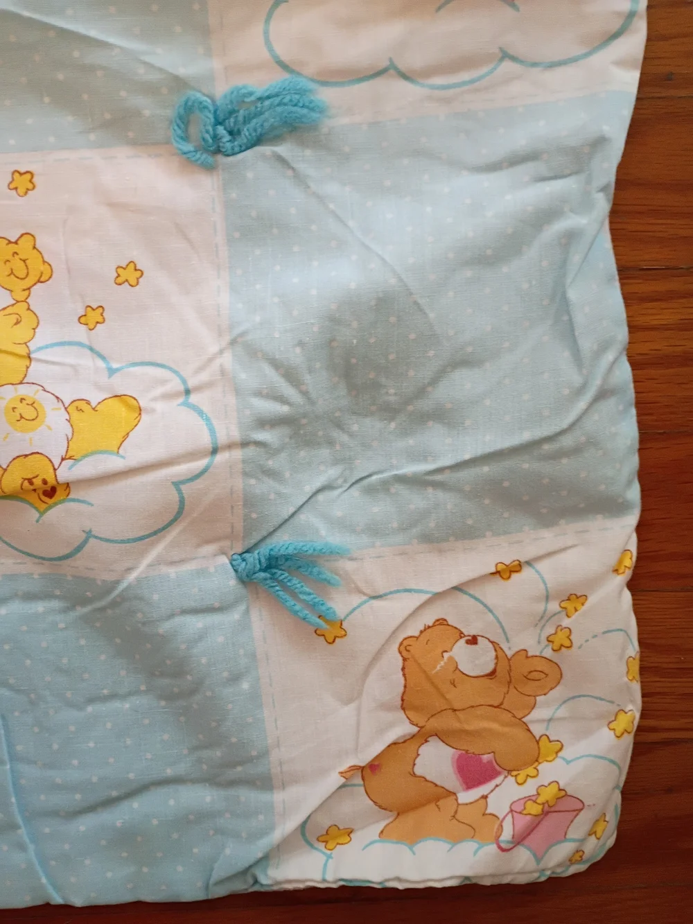 Vtg 52 x 42 Care Bears Crib or Toddler Bed Sized Quilt